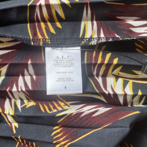 A.L.C. Rory Pleated palm leaves Retro Miami Cocktail V-neck Silk Mini Dress - Picture 16 of 16